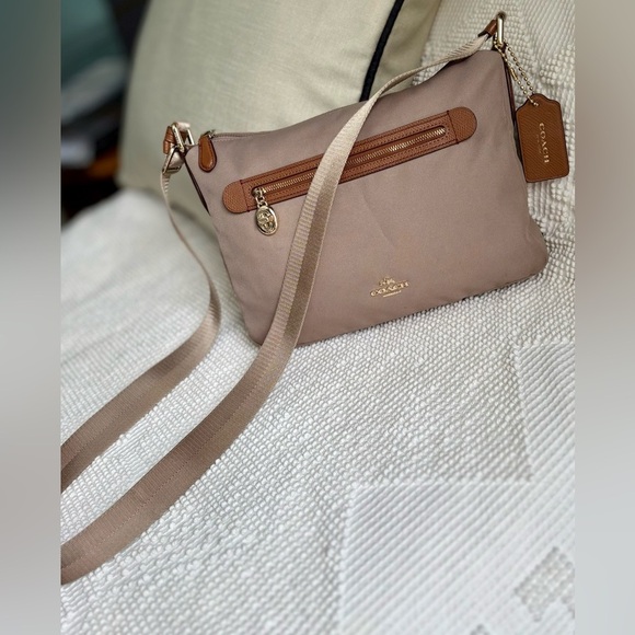 Coach Handbags - Coach Canvas Tan Leather Sawyer Crossbody